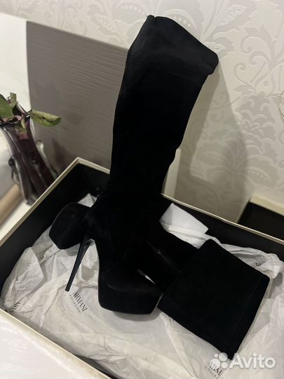 Сапоги замшевые ботфорты на высоком каблуке 35-36