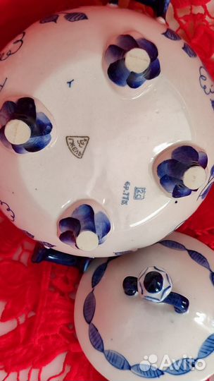 Сахарница(пельменница) и конфетница, гжель