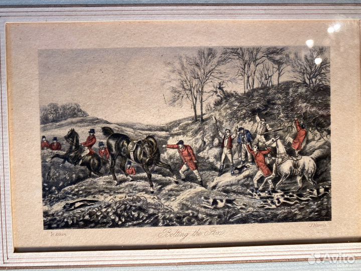 Гравюры антикварные «Охота на лису». Франция
