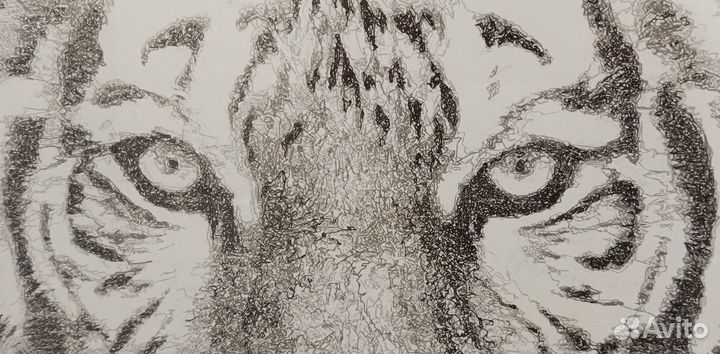 Картина гелевой ручкой, белый тигр