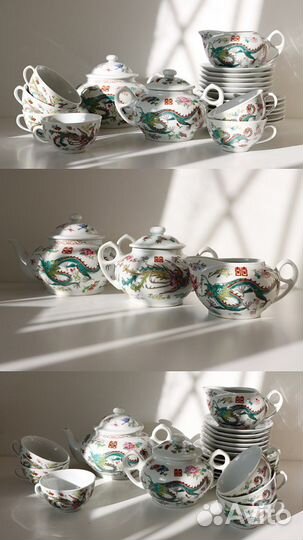 Чайные тройки и молочник Старый Китай дракон