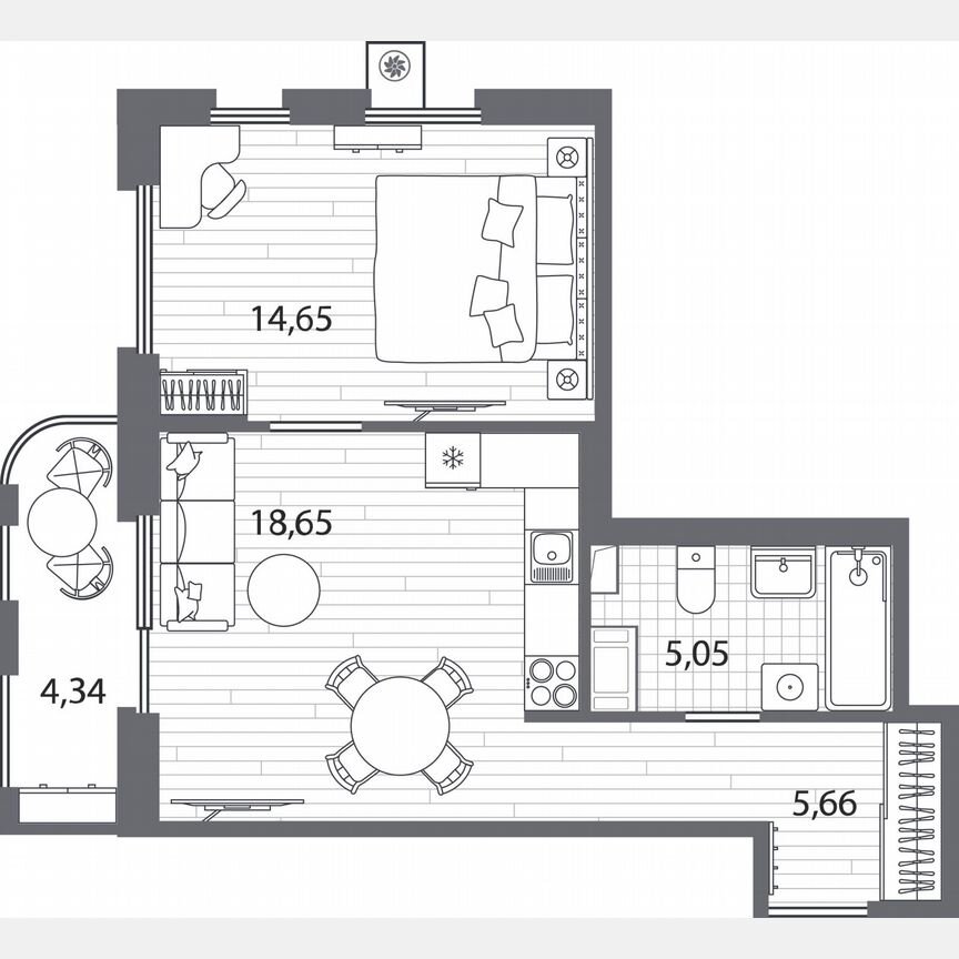 1-к. квартира, 45,3 м², 7/13 эт.