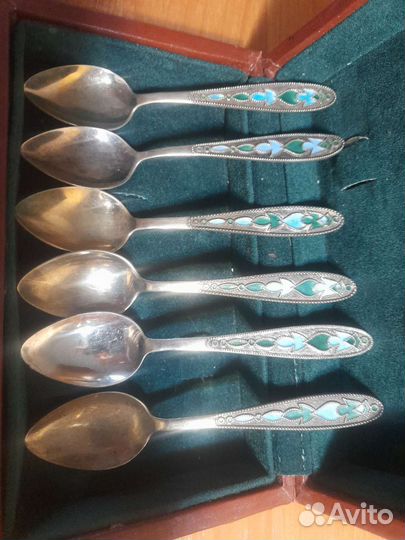 Серебряные ложки 875пробы с эмалью, СССР