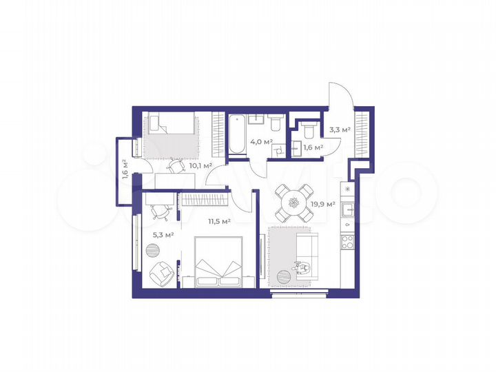 2-к. квартира, 56,2 м², 4/24 эт.