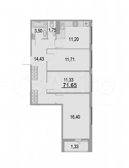 3-к. квартира, 72,1 м², 12/22 эт.