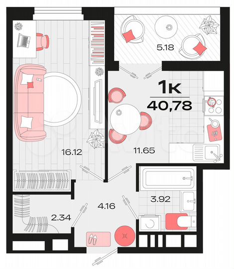 1-к. квартира, 40,1 м², 3/14 эт.