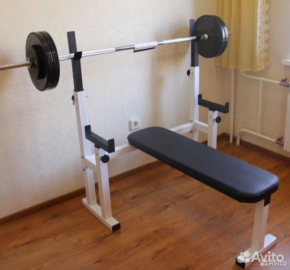 Скамья со стойками + штанга весом 35 кг