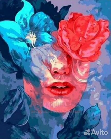 Картина по номерам 40x50 Лицо девушки и цветы