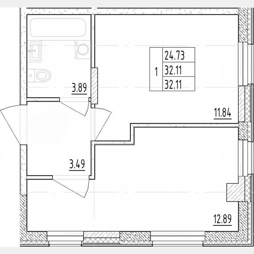 1-к. апартаменты, 32,1 м², 13/13 эт.