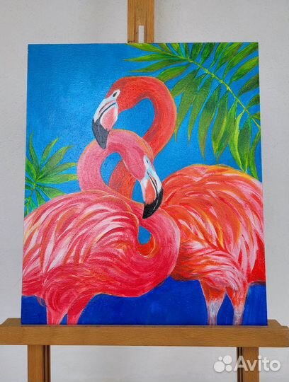 Картина Розовые фламинго, акрил 25х30