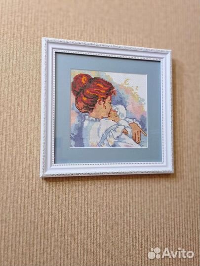 Картина вышивка крестом, подарок на рождение ребён