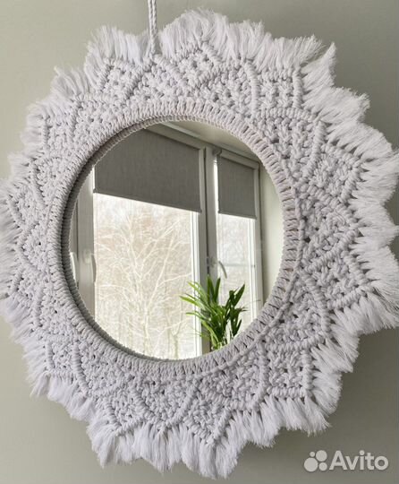 Зеркало круглое панно макраме декор интерьера