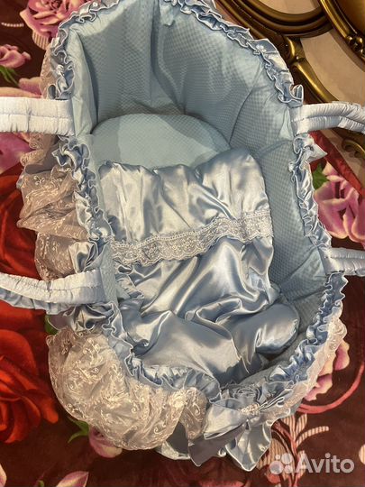 Люлька переноска на выписку голубая