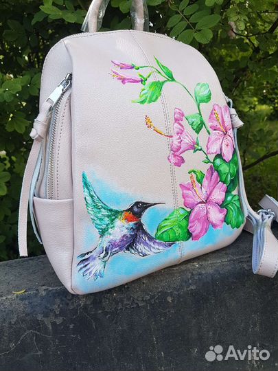 Кожаный рюкзак с ручной росписью