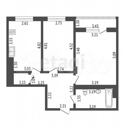 2-к. квартира, 56,4 м², 3/9 эт.