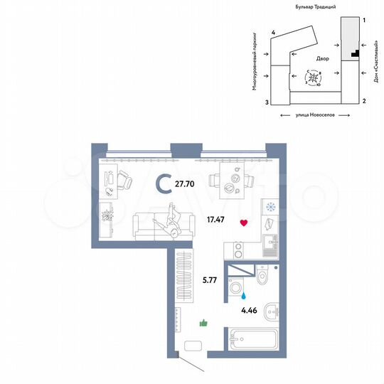 Квартира-студия, 27,7 м², 6/16 эт.