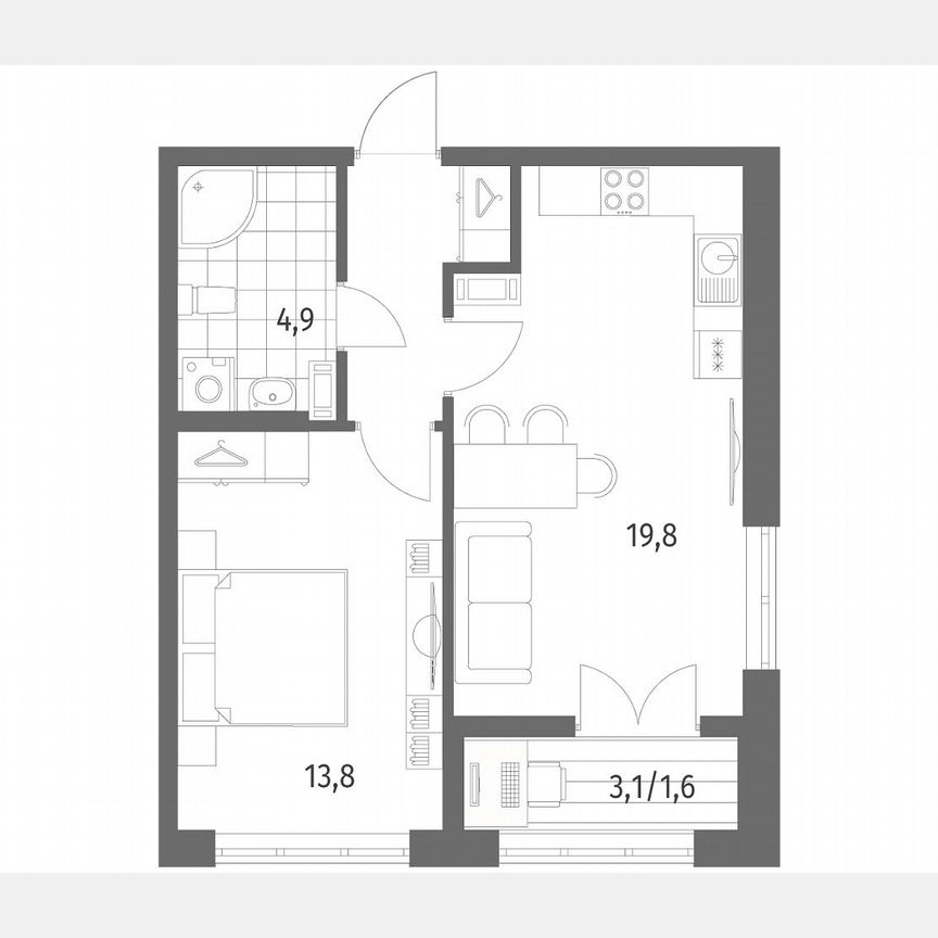 1-к. квартира, 44 м², 7/9 эт.