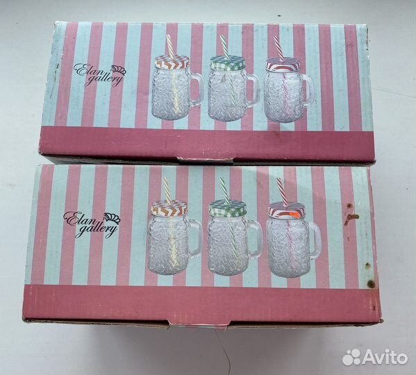 Посуда кружка банка для коктейля с трубочкой