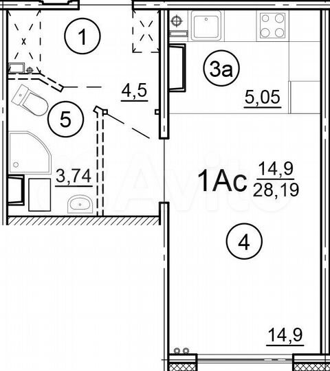 1-к. квартира, 28,2 м², 4/17 эт.