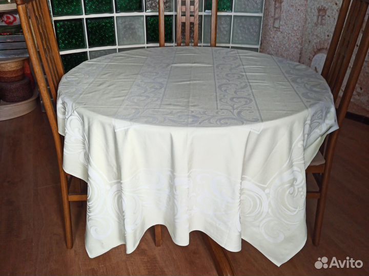 Льняная Скатерть белая хлопок. Круглая скатерть