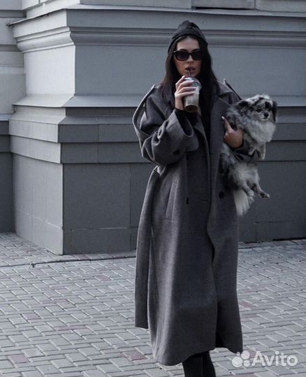 Пальто с шерстью бренд uzhe vyhuzhu голубое овер