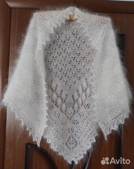 Пуховая ажурная косынка,палантин пуховый вязанный