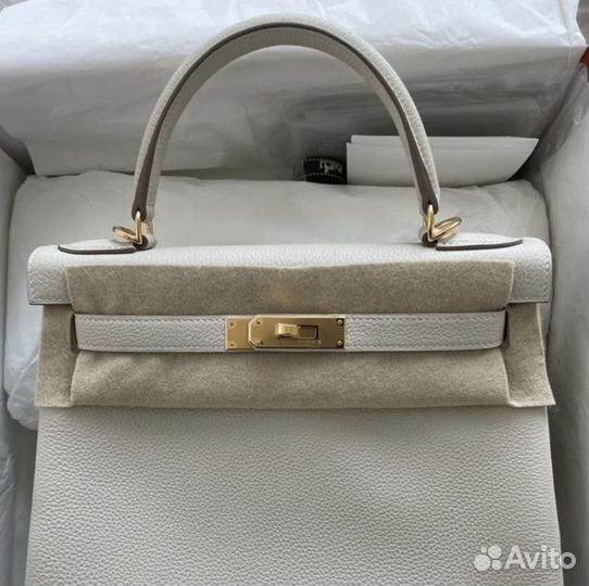 Оригинал Новая Сумка Hermes Kelly 28 Togo Craie