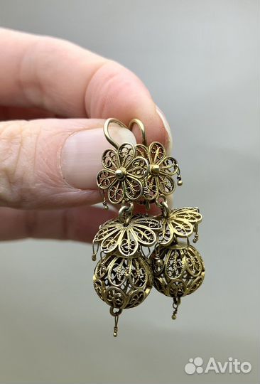 Серьги скань серебро голова СССР