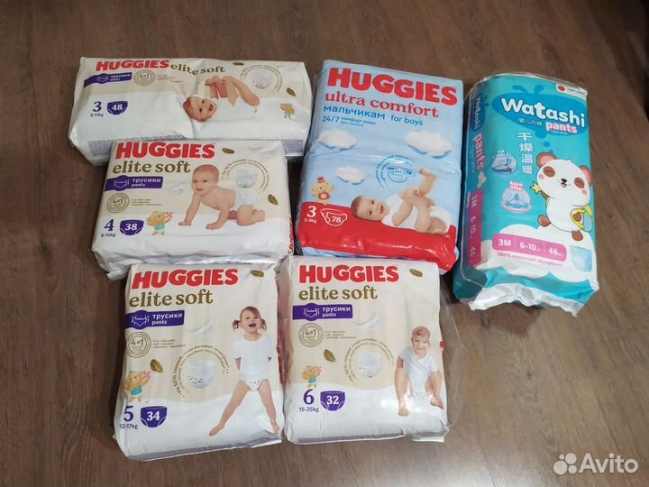 Подгузники Huggies elite soft, размеры 3,4,5,6