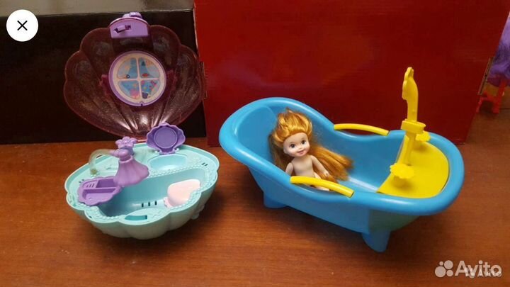 Ванна с куклой,водная ракушка,набор для вязания