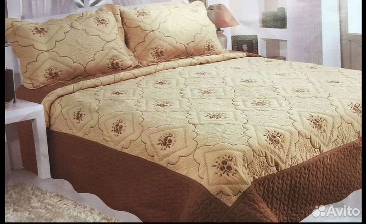 Покрывало на кровать стеганое хлопковое евро