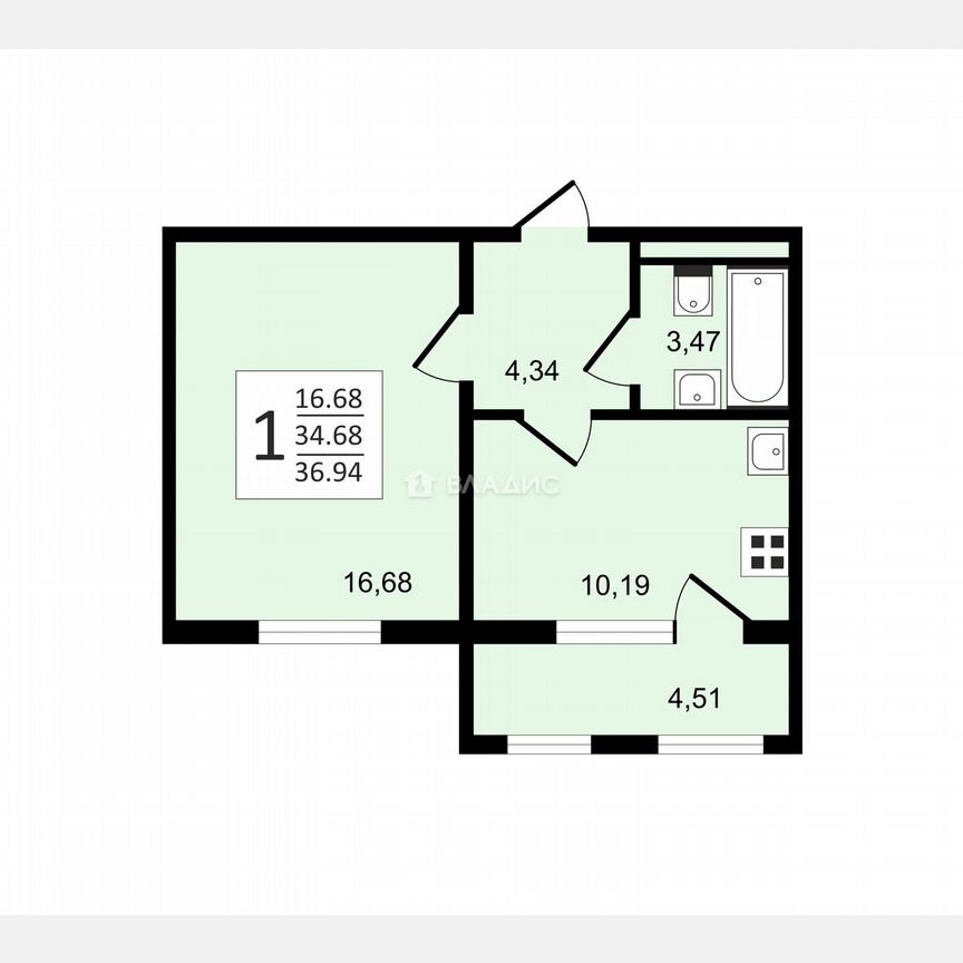 1-к. квартира, 36,9 м², 11/25 эт.