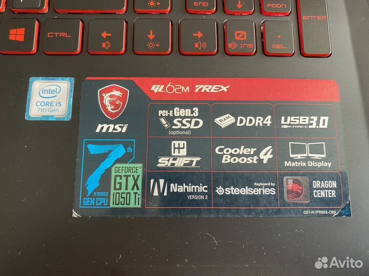 Игровой ноутбук MSI GL 62М7REX GRX 1050Ti 4gb 56