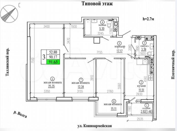 3-к. квартира, 91,6 м², 17/24 эт.