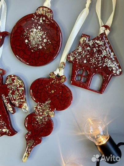 Набор из 5-ти елочных игрушек ручной работы