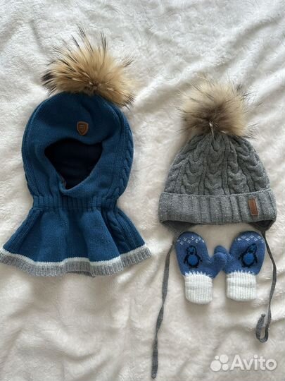 Шапки шлем на 2-3г варежки, шерсть+кашемир