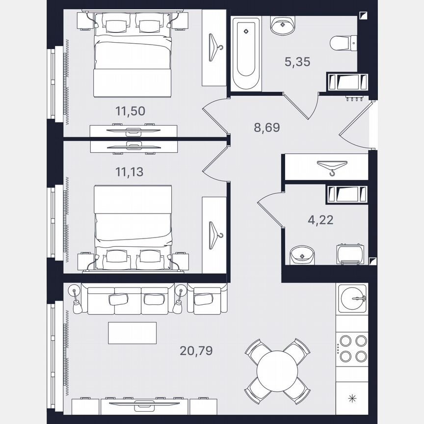 3-к. апартаменты, 61,7 м², 10/24 эт.