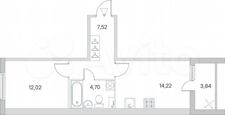 1-к. квартира, 40,4 м², 1/8 эт.