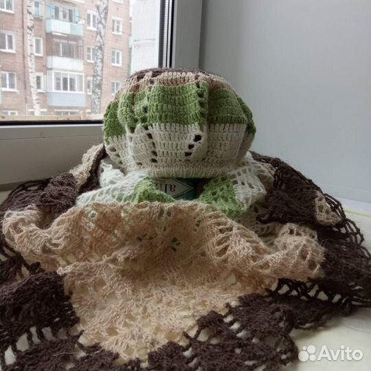 Шаль + бирет ручная работа крючок