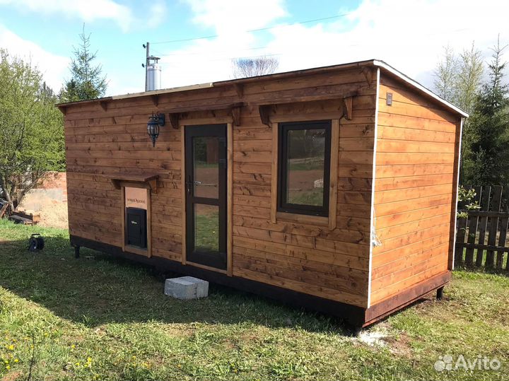 Баня 6 м с односкатной крышей (бочка квадро каркасная)