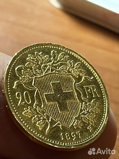 Золотая монета 20 фр 1987 Швейцария