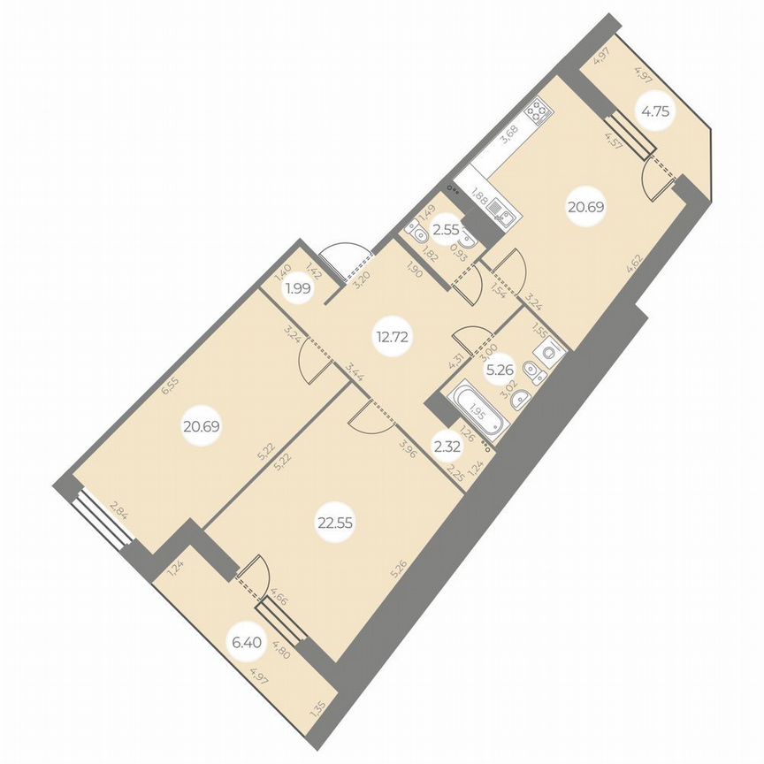 2-к. квартира, 94 м², 18/20 эт.