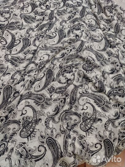 Ткань шифон натуральный шелк СССР огурцы Пейсли