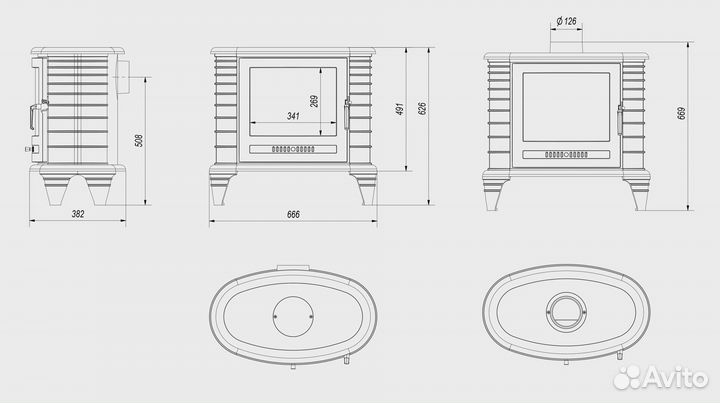 Печь-камин чугунный koza/K8 диаметр дымохода: 130