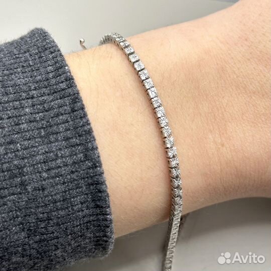 Золотой теннисный браслет бриллианты и алмазка