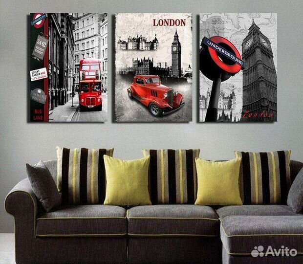 Картина Лондон на панели с крепежом 3 штуки