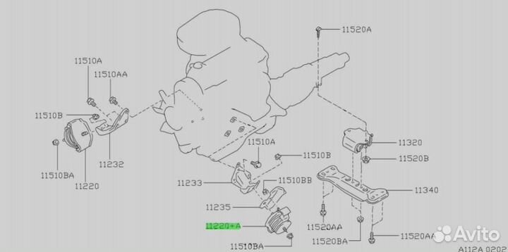 Подушка двигателя 1122095L01 Nissan Laurel 88-92