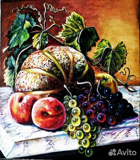 Натюрморт с дыней и персиками