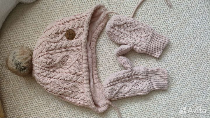 Комплект шапка и варежки hm на 2-3 года 48 р