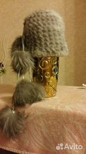 Вязаная норковая шапка